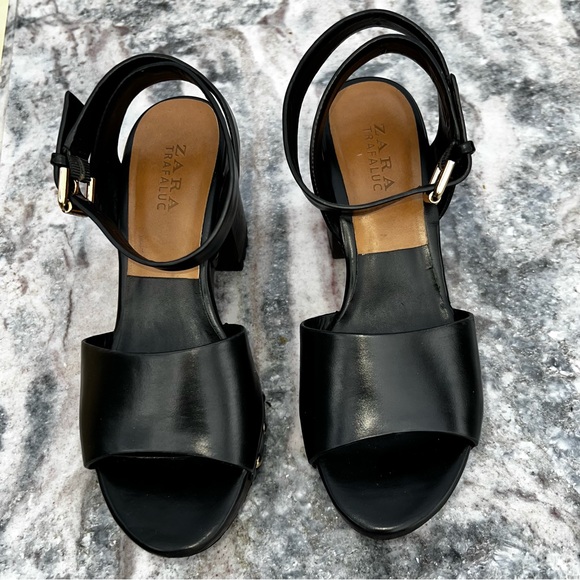 ZARA Anklestrap Wooden Clogs Black LEATHER SANDALS with Studs Size 38 - Picture 6 of 11